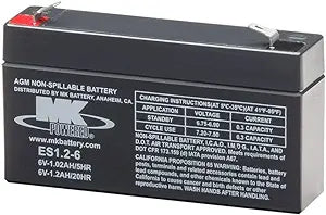 6V 1.2AH Sealed Lead Acid Battery Tab=.187, ES1.2-6