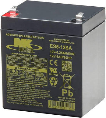12V 5AH  Sealed Lead Acid Battery Tab=.187, ES5-12SA