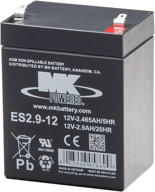 12V 2.9A Sealed Lead Acid Battery Tab=.187, ES2.9-12