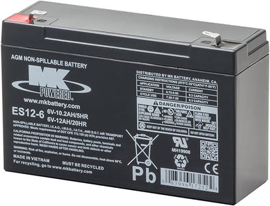 6V 12 AH Sealed Lead Acid Battery Tab=.187, ES12-6