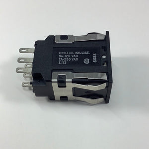 Honeywell AML24EBA2AC05 Rocker Switch, DPDT, On-Off-On, Silver, Double Pole, rectangular, Snap-In, MOMENTARY ACTION