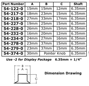 54-374-2 - 1/4 inch(6.35mm)x Pointer Knob-- 2/pack