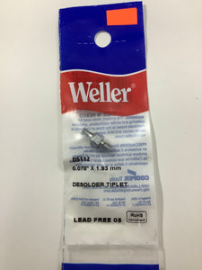 DS112 - Weller - .078"OD x .031" ID x .5" Reach Threaded Tiplet for Desoldering Tools