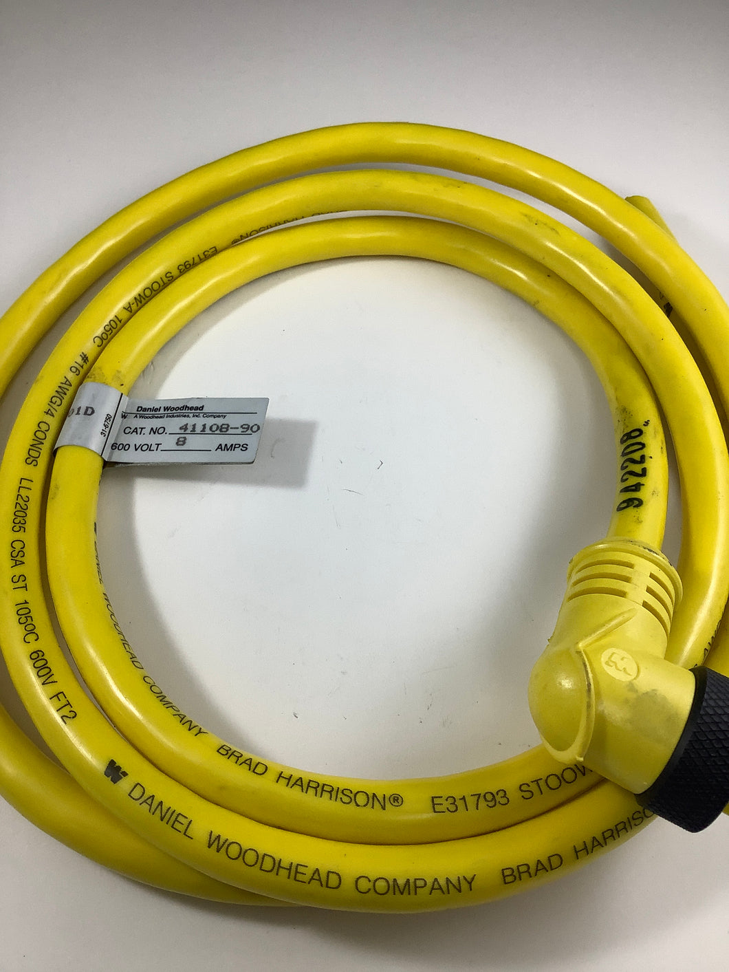 41108-90 - DANIEL WOODHEAD - PLUG FEMALE 4 POLE 90 DEG 600VAC/DC 10A 6FT CABLE