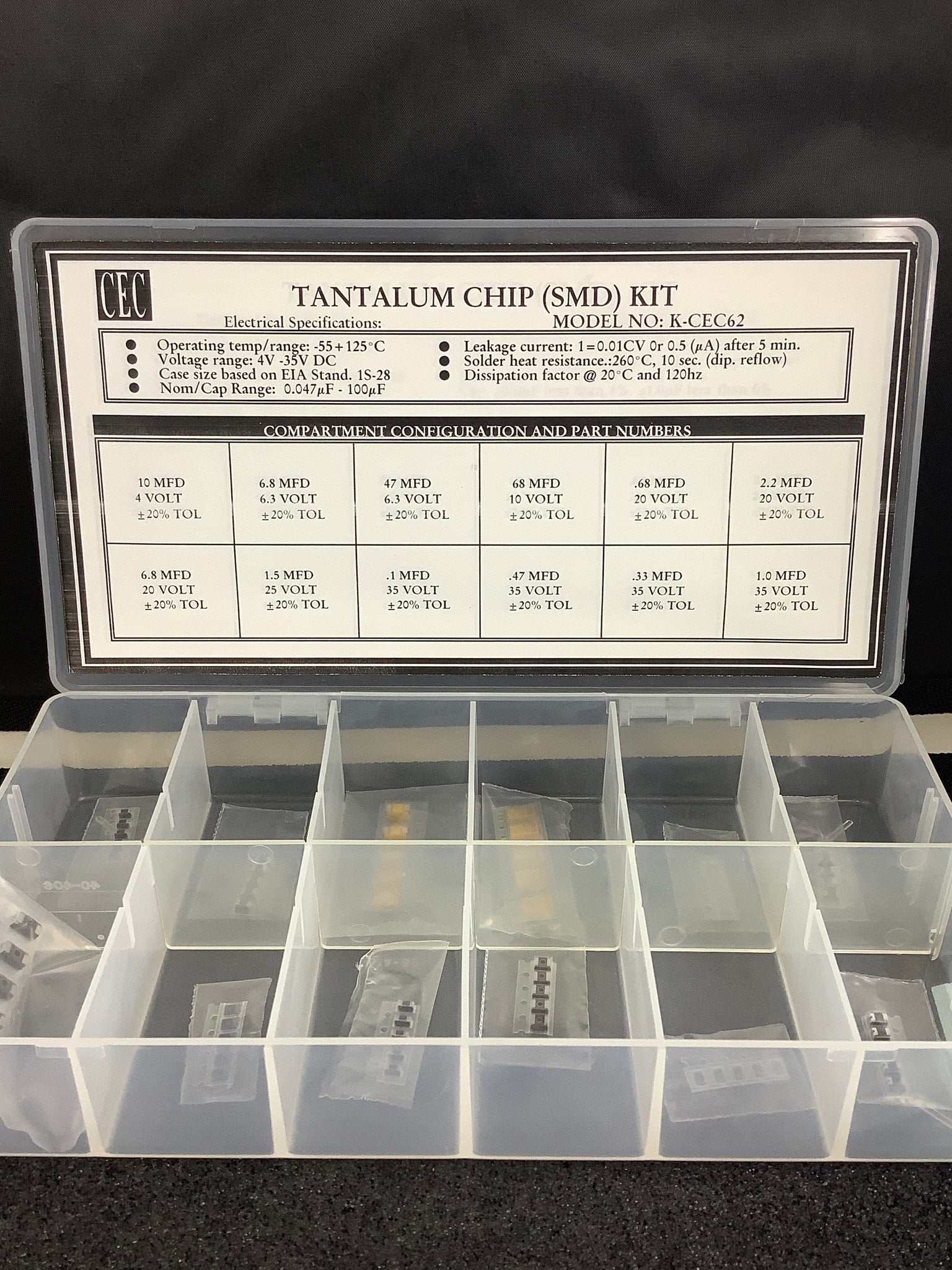 K-CEC62 - CEC - SMD TANT CHIP CAP KIT, 5 pcs of each value.