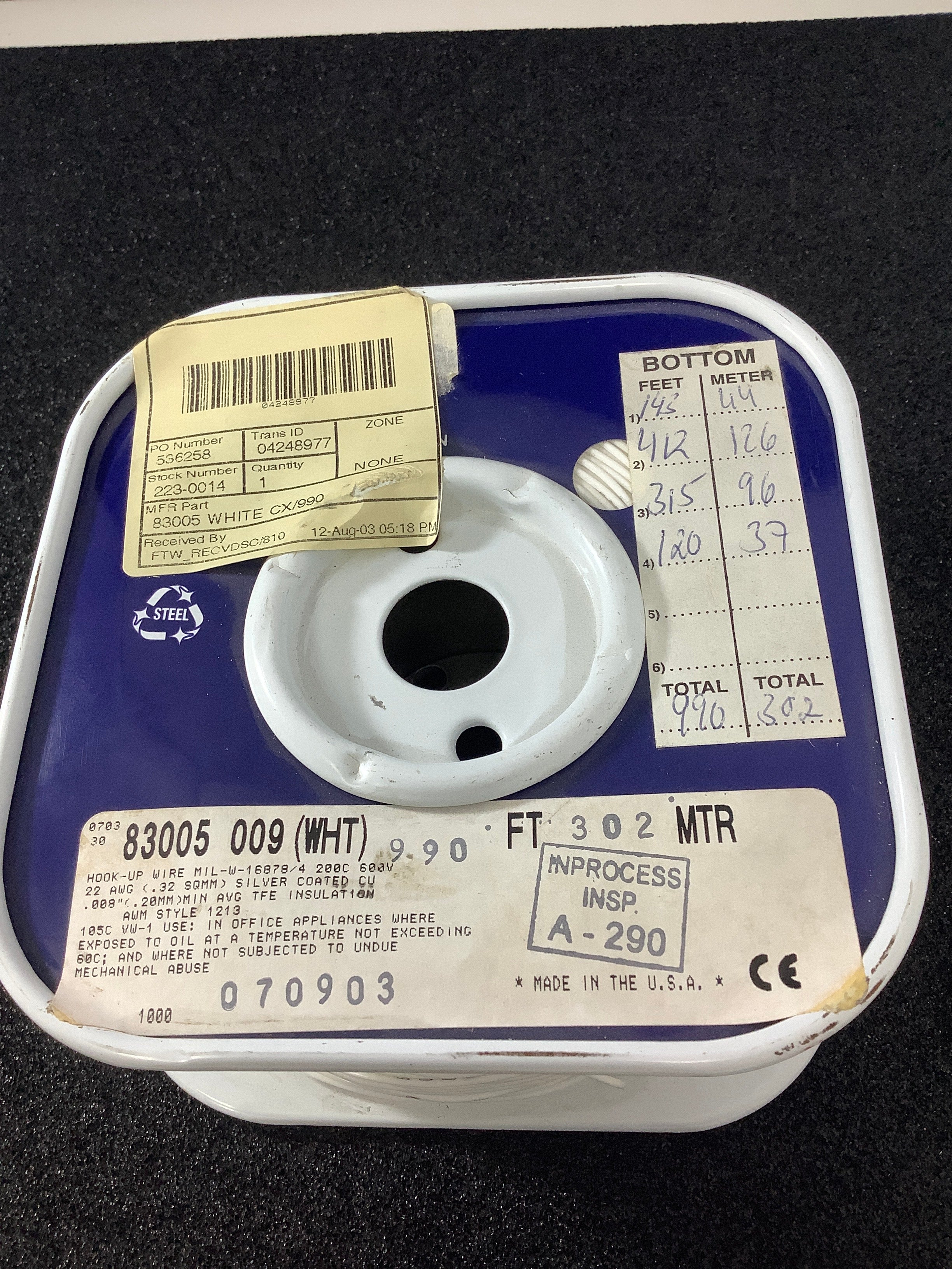 @ri 83005 - BELDEN - 22 Awg, 600V, White Teflon Hook Up Wire, 990 ft Spool