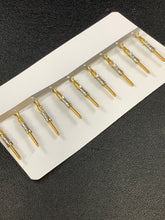 Load image into Gallery viewer, 66332-8 -25 - AMP - CONN PIN 20-24AWG GOLD CRIMP, Chain Form, 25 contacts per package. Quantity Shown Available = 25 Packs.
