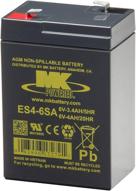 6V 4AH  Sealed Lead Acid Battery Tab=.187, ES4-6SA