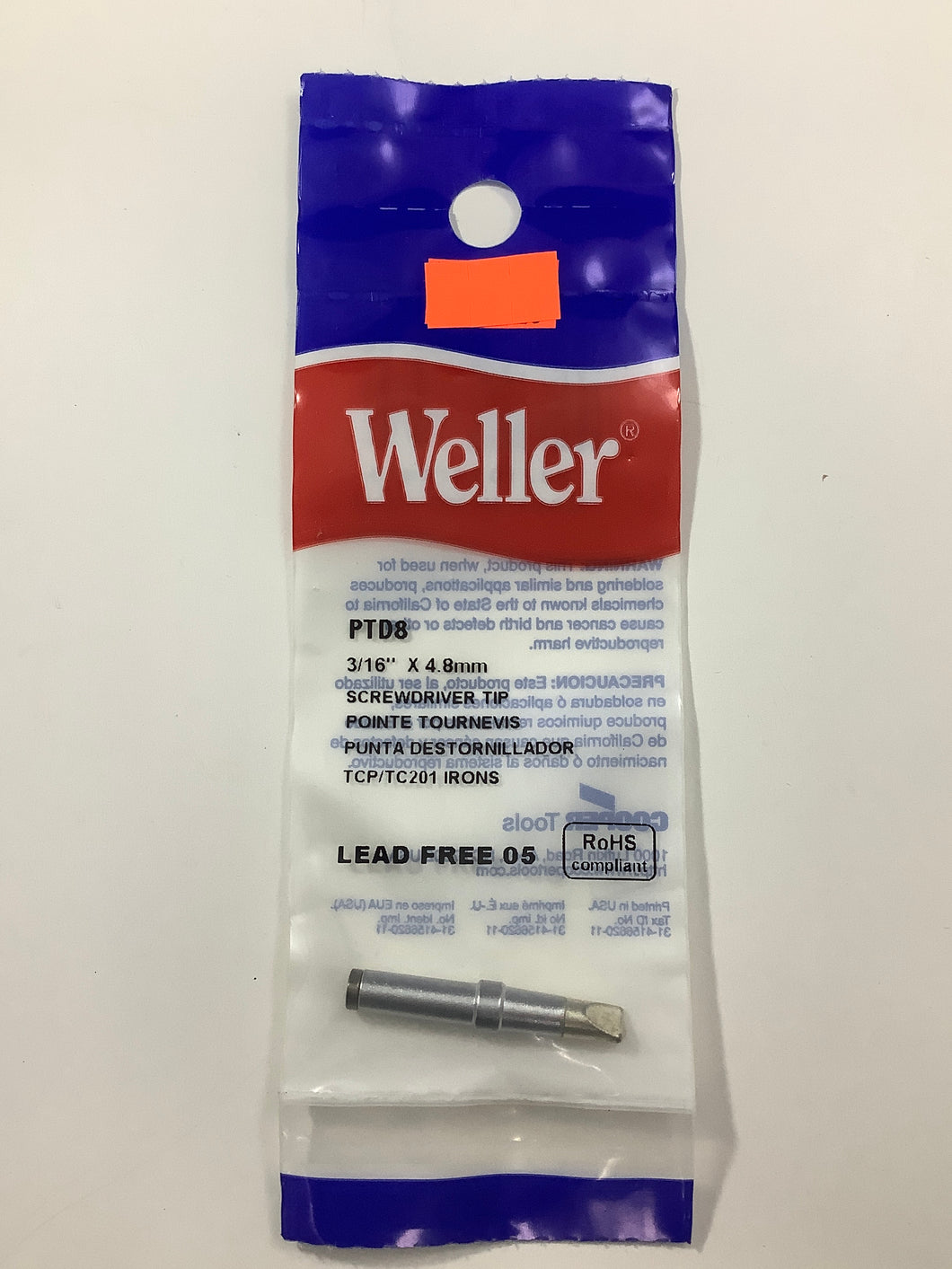 PTD8 - Weller -  Screwdriver Tip For TC201 .187