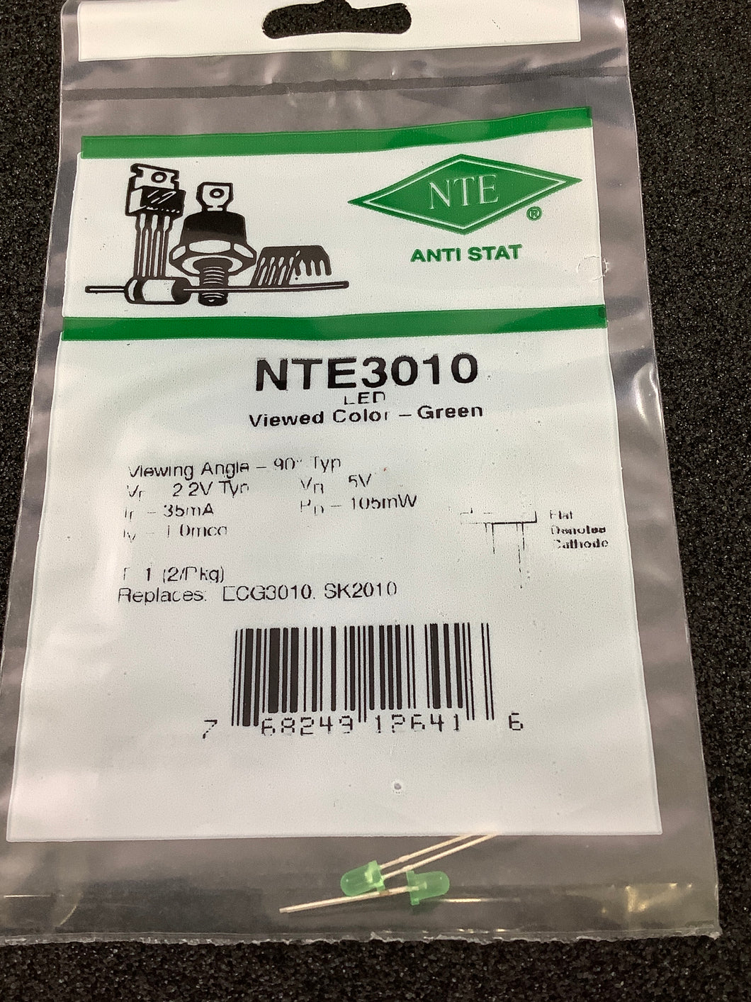 NTE3010 - NTE - T1=3mm green LED 2VDC  / 2 Pack