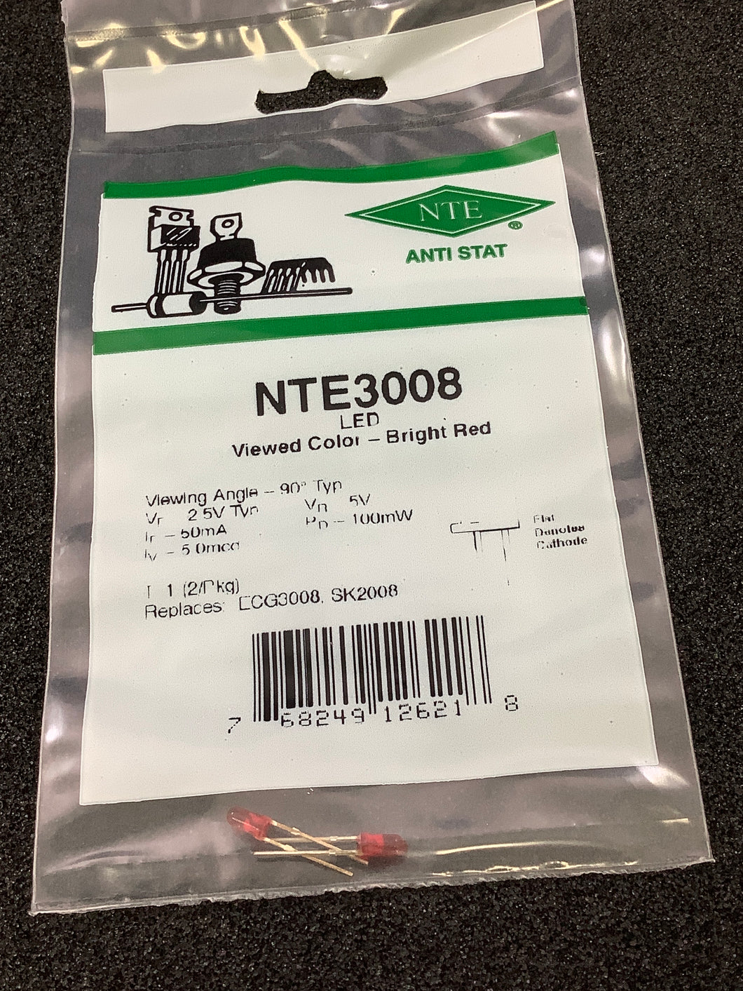 NTE3008 - NTE - LED-RED T-1 / 2 Pack