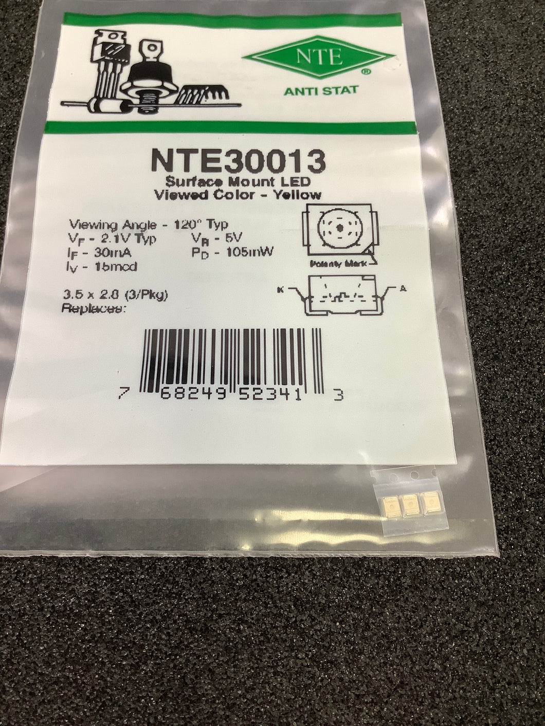 NTE30013 - NTE - LED-PLCC SURFACE MOUNT YELLOW WATER CLEAR 15 MCD