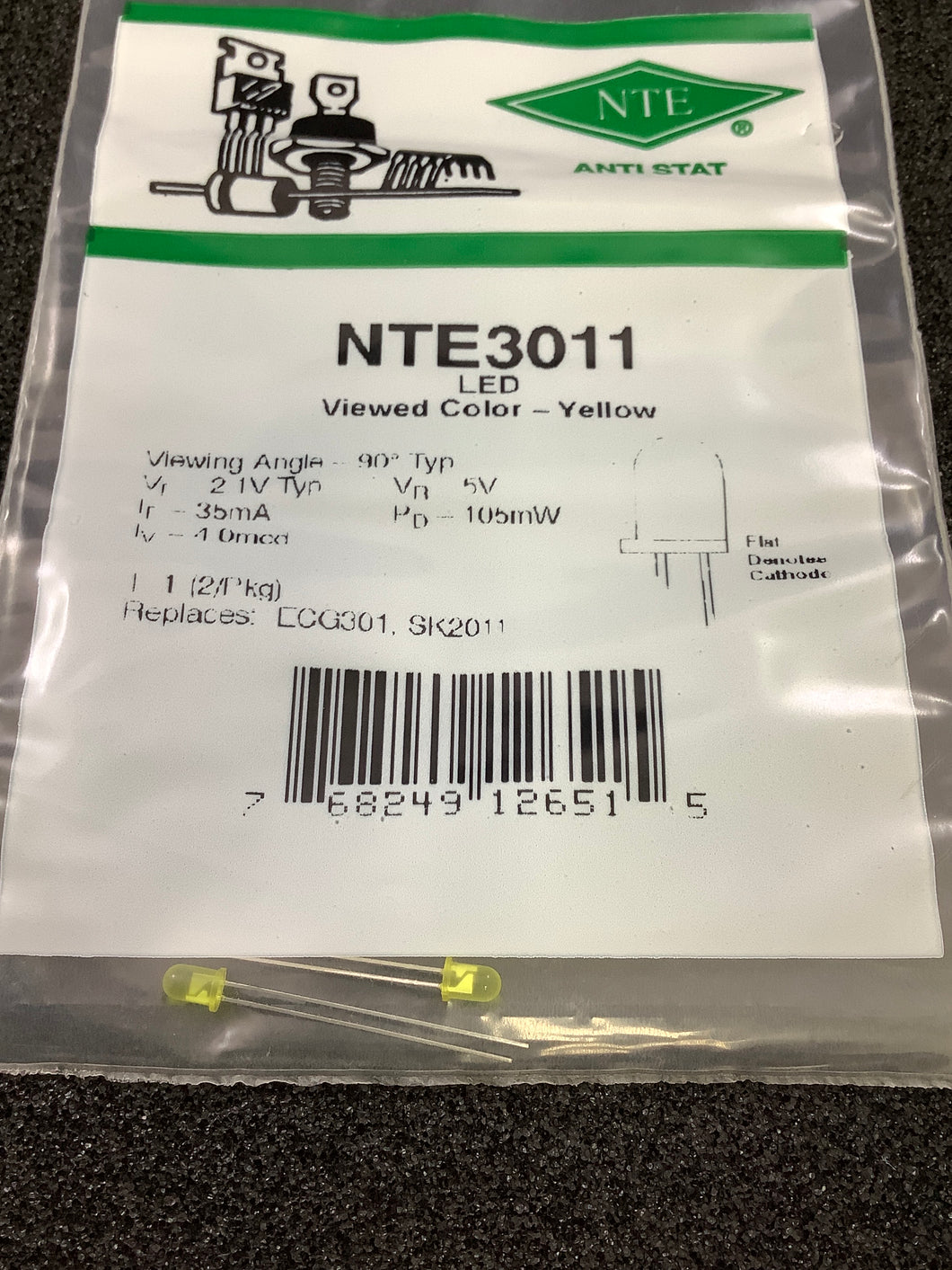NTE3011 - NTE - T1=3mm yellow LED 2VDC / 2 Pack