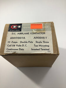 6041H207A - CUTLER HAMMER AIRCRAFT CONTACTOR 28VDC Coil, 55Amp DPST Relay  AN3352-1