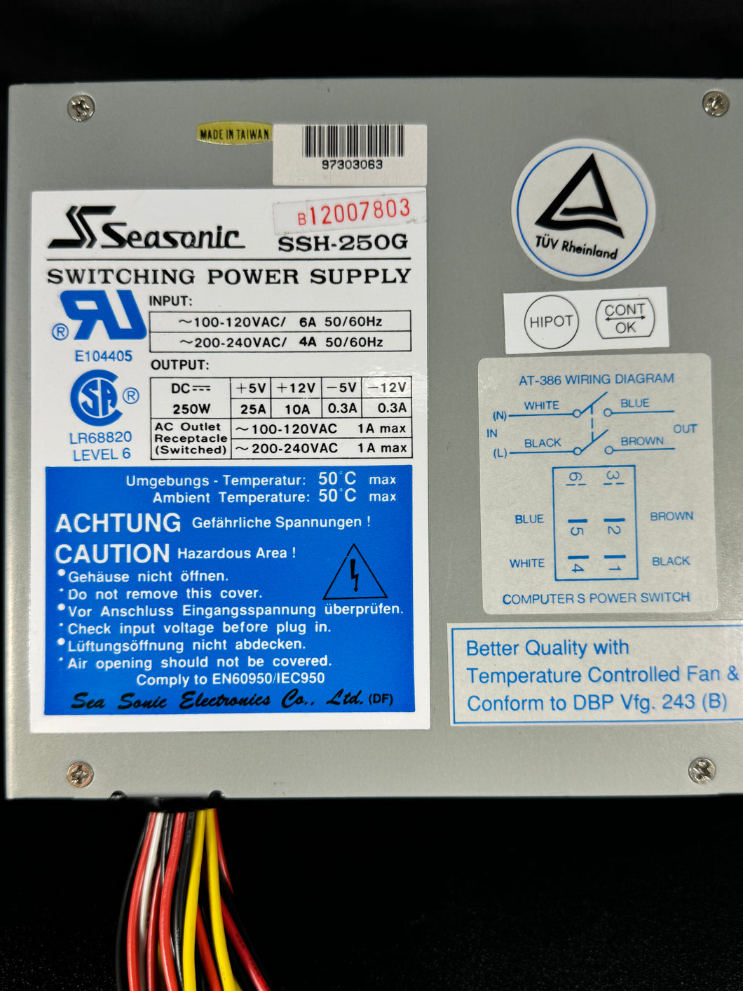 SSH-250G - SEASONIC - 250 WATT PS2 / AT POWER SUPPLY