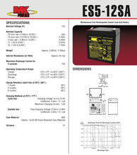 Load image into Gallery viewer, ES5-12SA - MK BATTERY - 12V 5AH  Sealed Lead Acid Battery Tab=.187
