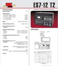 Load image into Gallery viewer, ES7-12T2 - MK BATTERY - 12V 7.2 AH  Sealed Lead Acid Battery Tab=.250
