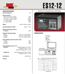 ES12-12SA - MK BATTERY - 12V 12 Sealed Lead Acid Battery Tab=.250