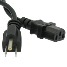 Load image into Gallery viewer, 12Ft Computer Power Cord 5-15P to C-13 Black SVT 18/3
