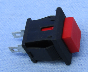 Square Snap-in PB, SPST 3A @125V, On-(Off), Red Butt., 30-10070