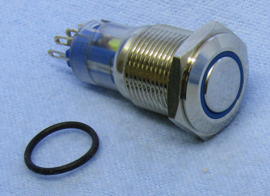 Sealed P.Button Sw. SPDT,Momentary, Blue LED, 30-12650