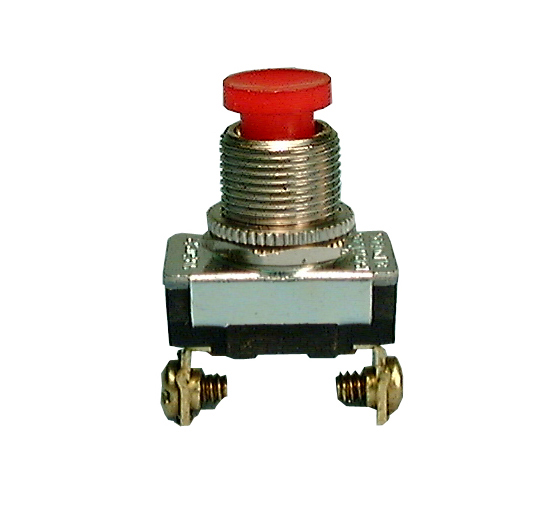 Push Button, SPST 6A @120V, On-(Off), Red Butt., 30-458