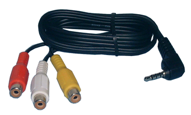 3' Video Camera Cable, 3.5mm 4 Cond. Plug to (3) RCA Jacks, 42-3603