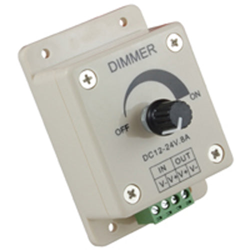 LED DIMMER KNOB OPERATED CONTROL 12VDC SUPPLY VOLTAGE 8 AMP 96 WATTS MAX OUT FOR SINGLE COLOR STRIPS, 69-DIM2