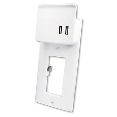 USB DECORA WALL PLATE CHARGER, DUAL USB, 2.1A, WHITE, EPD-3128