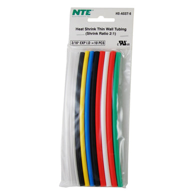 6 Inch, 3/16 Inch Assorted Colors Shrink Tubing 10 pcs   , HS-ASST-6