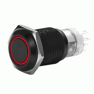 16mm (MOM) black switch w/latch & harness - RED, MIBRBSR16