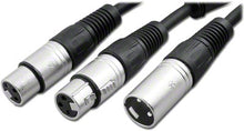 Load image into Gallery viewer, MMA-X3MF2-8-P - XLR 3 pin male to two XLR 3 pin female, Y cable 8 inch
