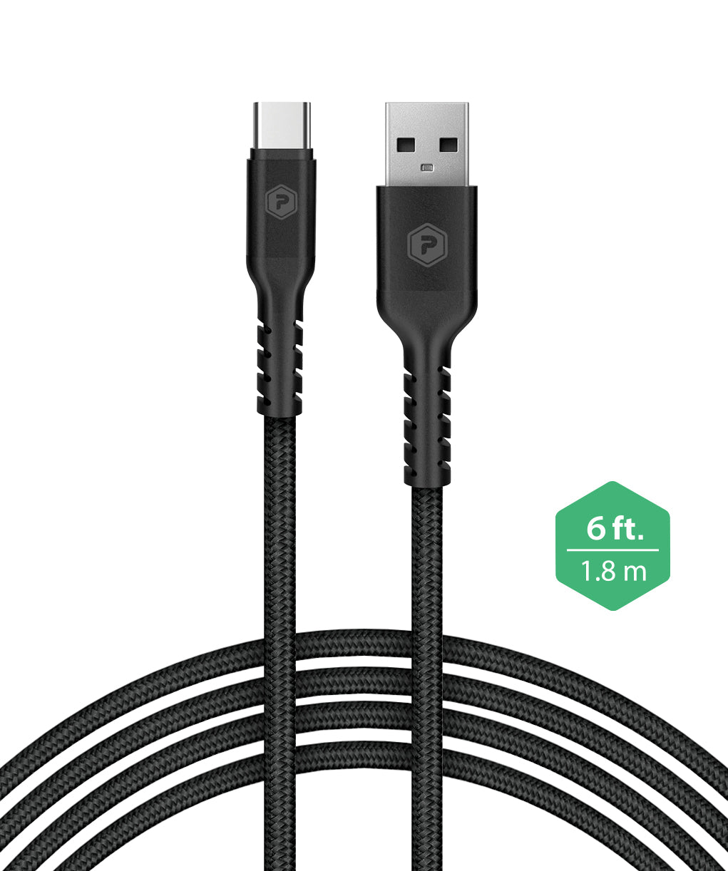 6FT BRAIDED USB-A/USB-C CHARGE N SYNC , PP-TYA-TYC-BR-BLK