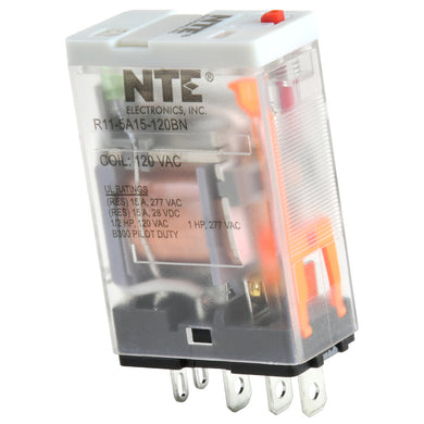 Relay SPDT, 15 Amp 120VAC, With LED, Test Button, R11-5A15-120BN