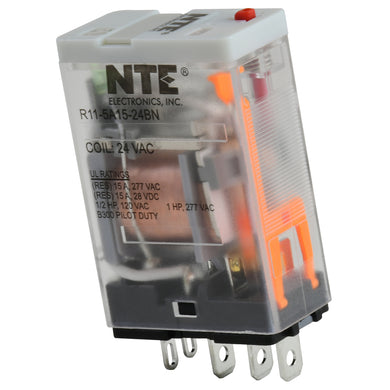 Relay SPDT, 15 Amp 24VAC, With LED, Test Button, R11-5A15-24BN