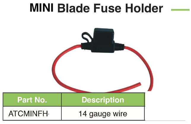 Mini-ATC Fuse Holder, 14 Awg Wire - ATCMINFH