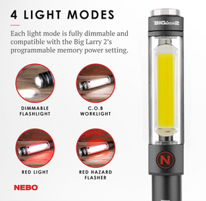 NEB-WLT-0001  Nebo Big Larry 2 Flashlight (200 Lumen) and COB Work Light (500 Lumen) with Clip and Magnetic Base - Storm Gray