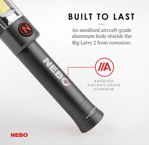 NEB-WLT-0001  Nebo Big Larry 2 Flashlight (200 Lumen) and COB Work Light (500 Lumen) with Clip and Magnetic Base - Storm Gray
