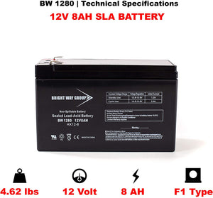 12V 8.0 AH  Sealed Lead Acid Battery Tab=.187 - BW 1280