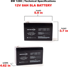 Load image into Gallery viewer, 12V 8.0 AH  Sealed Lead Acid Battery Tab=.187 - BW 1280
